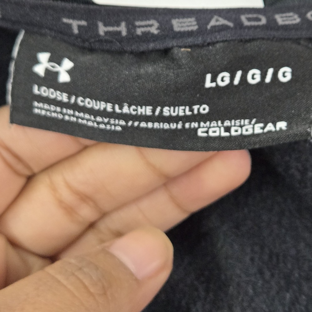 Under Armour Men Hoodie L Black Embroidered Fleece Coldgear Activewear Zipper - Picture 3 of 13
